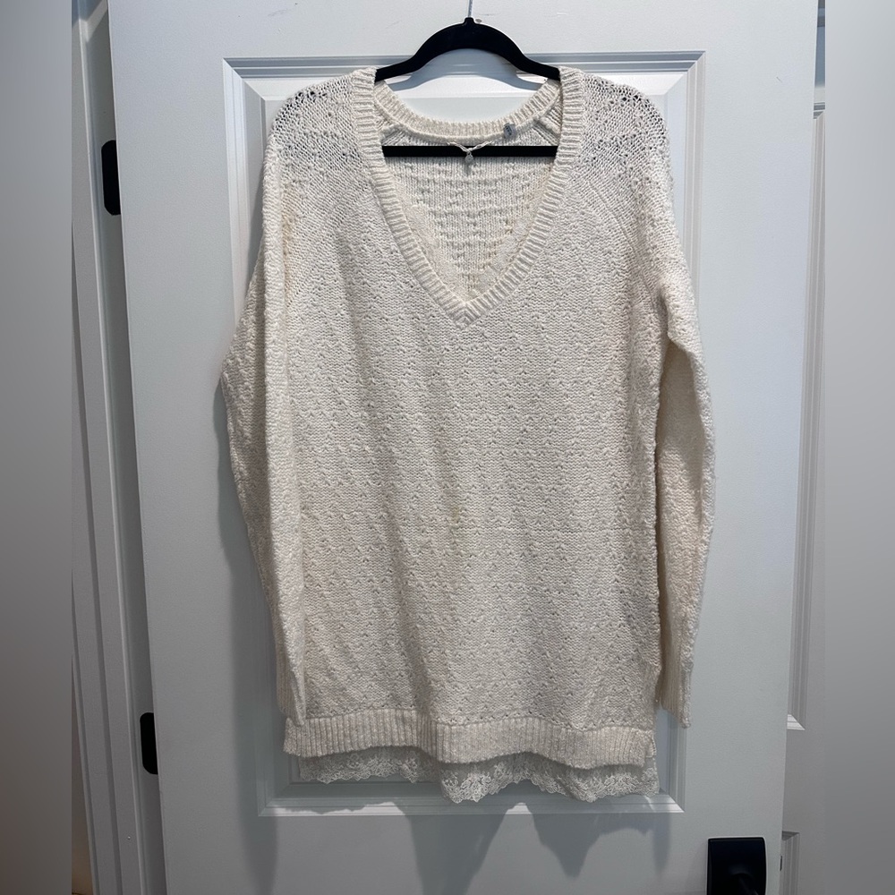 Cream V-Neck Sweater for Women
